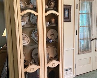 Vintage Cabinet with Glass Shelves Chicken Wire Doors