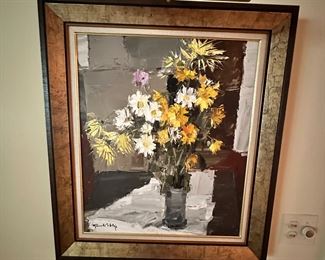 Oil on Canvas  Painting  Gérald Ellis (1920-1998)  Flowers. Signed