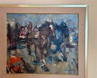 Abstract Painting Gérald Ellis (1920-1998)  Horse and Rider. Signed.  