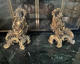 Decorative Brass Andirons