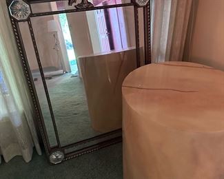 Vintage mirror, faux marble monolith side table 