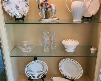 Steuben Glass Bowl and Teardrop in Base Candle holders, Lenox trinket dishes, reticulated plates and bowl