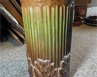 Vintage Majolica Umbrella Stand Acanthus Leaf Base