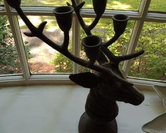 very heavy cast iron elk head candle holder