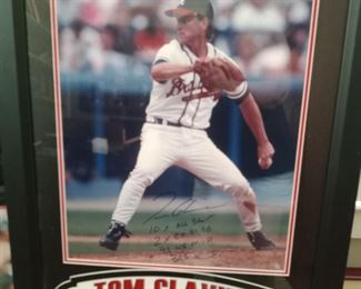 Autographed framed Tom Glavine with certificate of authenticity on back