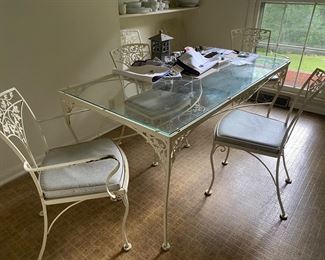 Woodard Chantilly Rose iron dining set with 6 chairs