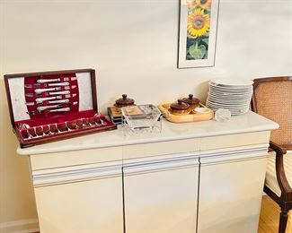 1874 Silver plate silverware & 1980s Lacquer Buffet/Credenza