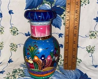 8 inches tall Pottery vase with flowers $6.00