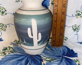 Pottery Vase with Cactus on it Signed. $10.00 