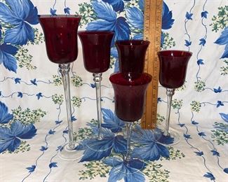 Ruby Red 5 Piece Candle Holders $8.00 Glass