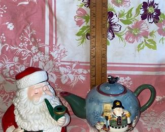 Dept. 56 Santa Teapot (handle has been repaired) and Snowman Teapot $6.00 for both 