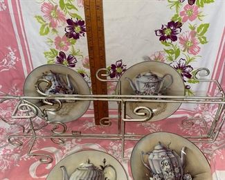 4 Teapot Plates with Metal Plate Holder $18.00