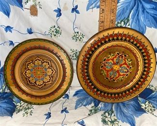2 Wood Painted and Carved Plates $12.00