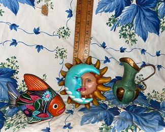 Pottery Fish, Moon/Sun and Metal Vase $12.00