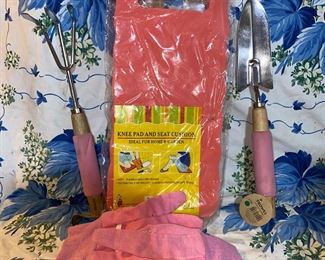 Pink Gardening Set, Gloves, Kneeler and Yard Tools $6.00