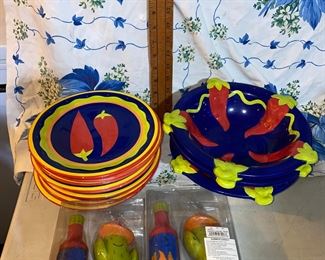 Chili Pepper 3 Bowls 7 Dessert Plates and 4 Candles $16.00 for the set