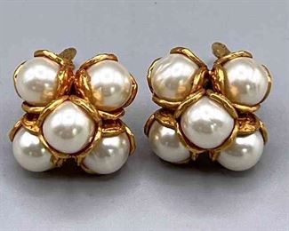 CHANEL Gold Tone Faux Pearl Earrings