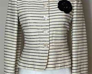 CHANEL OffWhite Tweed Camellia Stripe Blazer