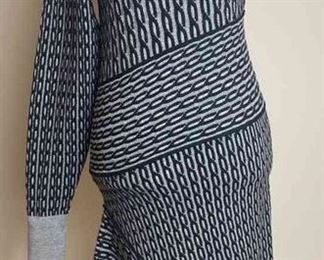 BURBERRY Grey One Shoulder Wool Knit Jacquard Cable Dress
