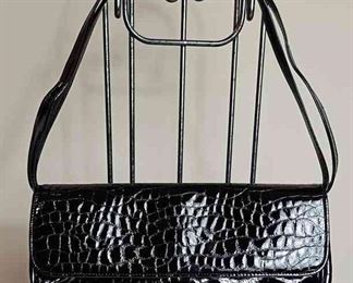 Casadei Black Pebbled Patent Leather Handbag