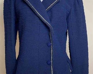 CHANEL 00A Blue Boucle Tweed Crystal Strass Cropped Jacket