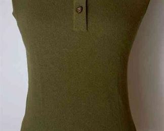 CHANEL Dark Green Sleeveless Cashmere Shirt