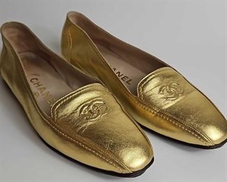 CHANEL Gold Loafers