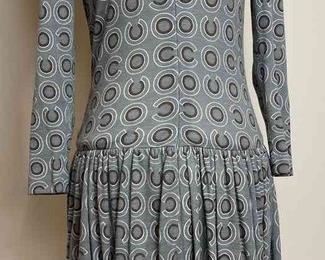 CHANEL Grey White Fall 2001 Wool Coco Print Dress