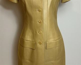 CHANEL Lambskin Leather Fawn A Line Dress