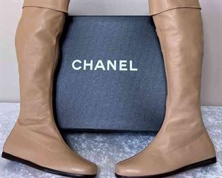 CHANEL Neutral Leather Boots