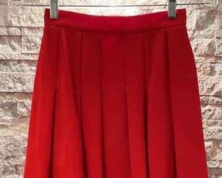CHANEL Red Pleated Wool Skirt