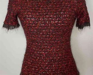 CHANEL Short Sleeve Mohair Red Sweater