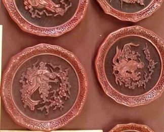 Asian Cinnabar Plates Called The Five Perceptions Of Weo Cho