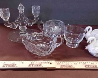 2 Glass Candy Dishes, 1 Candelabra, 3 Votive Holders