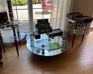 Glass Mid Century Coffee Table and 2 End Tables