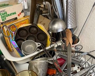 Cast Iron Egg Poacher, 2 Amber Glass Beer Mugs, Kitchen Utensils