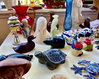 Assortment of Colorful Glassware & Figurines