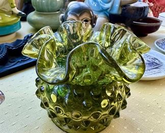 Green Hobnail Vase