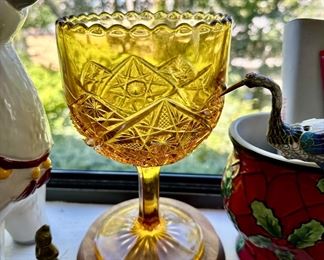 Amber Depression Glass Hobstar Goblet