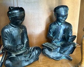 1961 Austin Bookends Sculpture - The Chinese Scholars the Mathmetician & Scribe Collectible Set