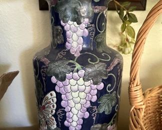 Grape & Butterfly Themed Ceramic Pottery Vase