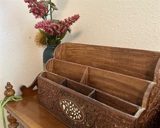 Ornately Carved Wood Letter Organizer