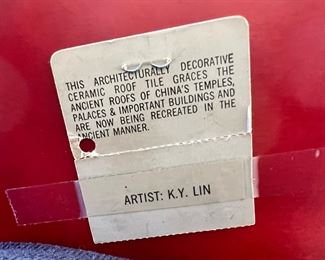 Qing Dynasty Chinese Ceramic Roof Tile- Warrior on Carp