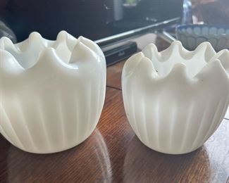 Two Milk Glass Tulip Top Vases