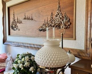 Milk Glass and Brass Hurricane Lamp