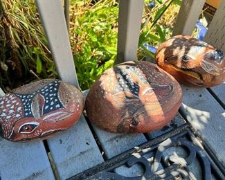 Outdoor Painted Stones with Deer Design