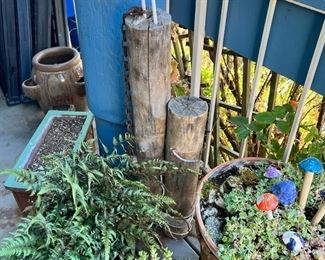 Wood Carved & Painted Seagull Statue, Potted Plants