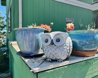 Outdoor Owl Statue, Glazed Ceramic Planters