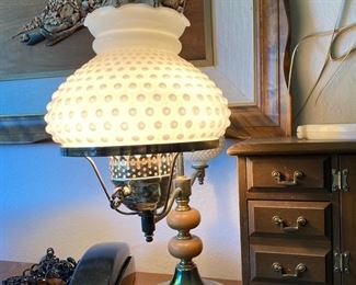 Milk Glass & Brass Hurricane Lamp