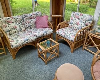 Rattan Couch and Chair with Matching Tables 